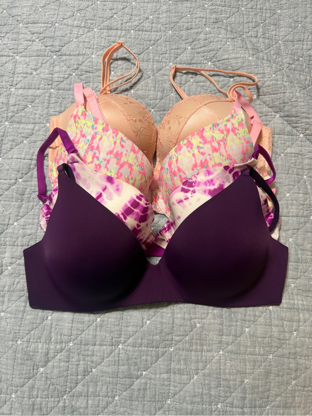 Lot Of 4 Victoria’s Secret & VS Pink Bras Sz 34C Preowned - Pink / Purple